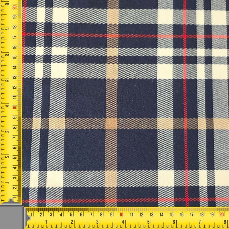 Tela de Sarga Marino Cuadro Escocés Camel y Rojo (ancho 1,44M) - Imagen 4