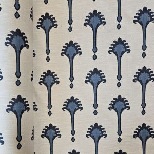 Tela Half Panamá Beige Motivo Imperial Azul Lino Algodón (ancho 2,80M)