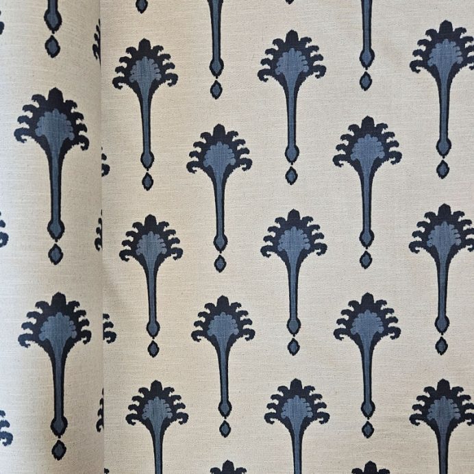 Tela de Loneta Half Panamá Beige Motivo Imperial Azul Lino Algodón (ancho 2,80M)