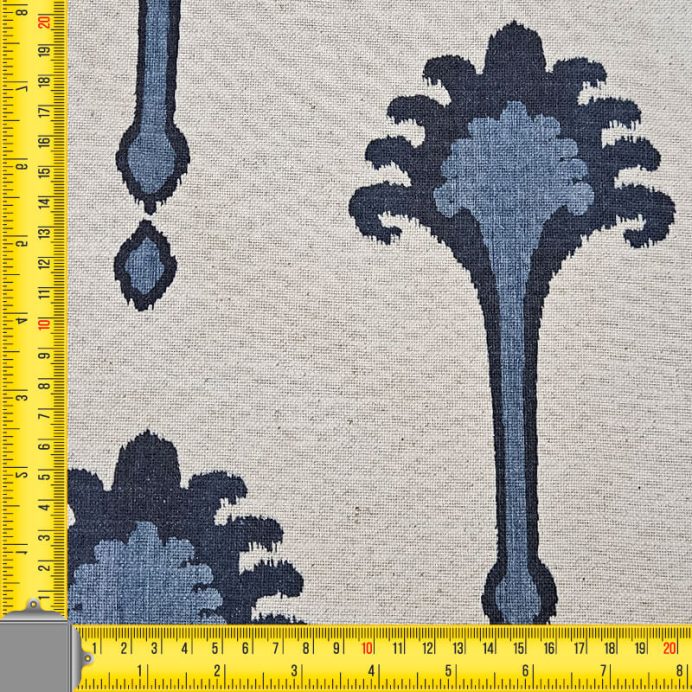 Tela de Loneta Half Panamá Beige Motivo Imperial Azul Lino Algodón (ancho 2,80M) - Imagen 3