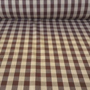 Tela Beige de Cuadros Vichy Medio Marrón Chocolate 100% Algodón (ancho 1,40M)