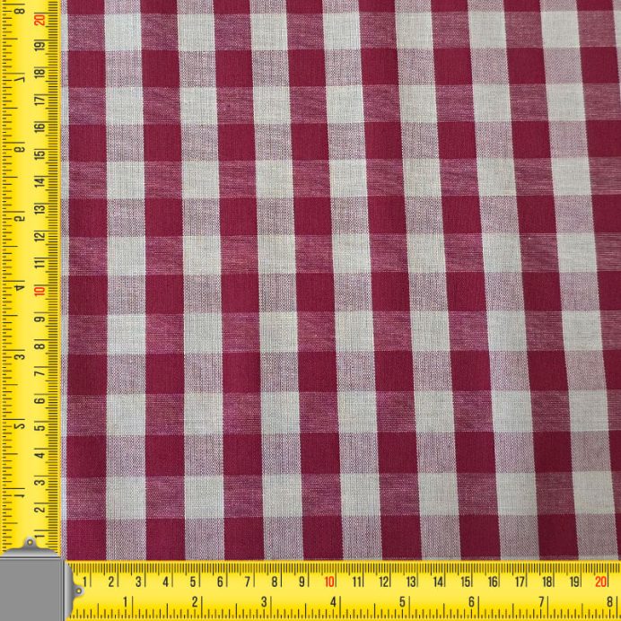 Tela Beige de Cuadros Vichy Medio Burdeos 100% Algodón (ancho 1,40M) - Imagen 4