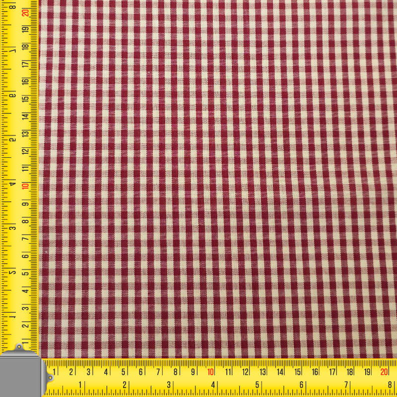 Tela Beige de Cuadros Vichy Pequeño Burdeos 100% Algodón (ancho 1,40M) - Imagen 4