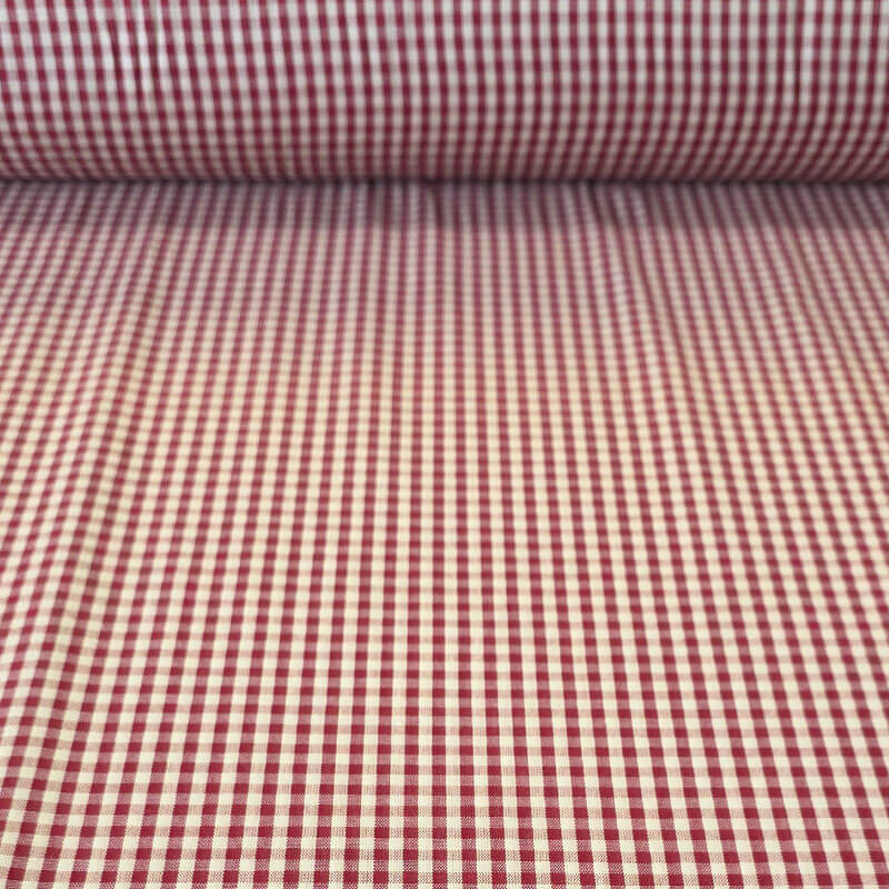 Tela Beige de Cuadros Vichy Pequeño Burdeos 100% Algodón (ancho 1,40M)