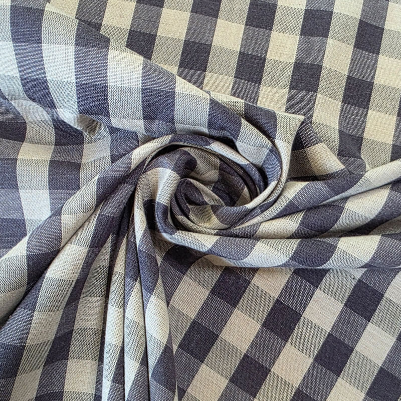 Tela Beige de Cuadros Vichy Medio Negro 100% Algodón (ancho 1,40M) - Imagen 2