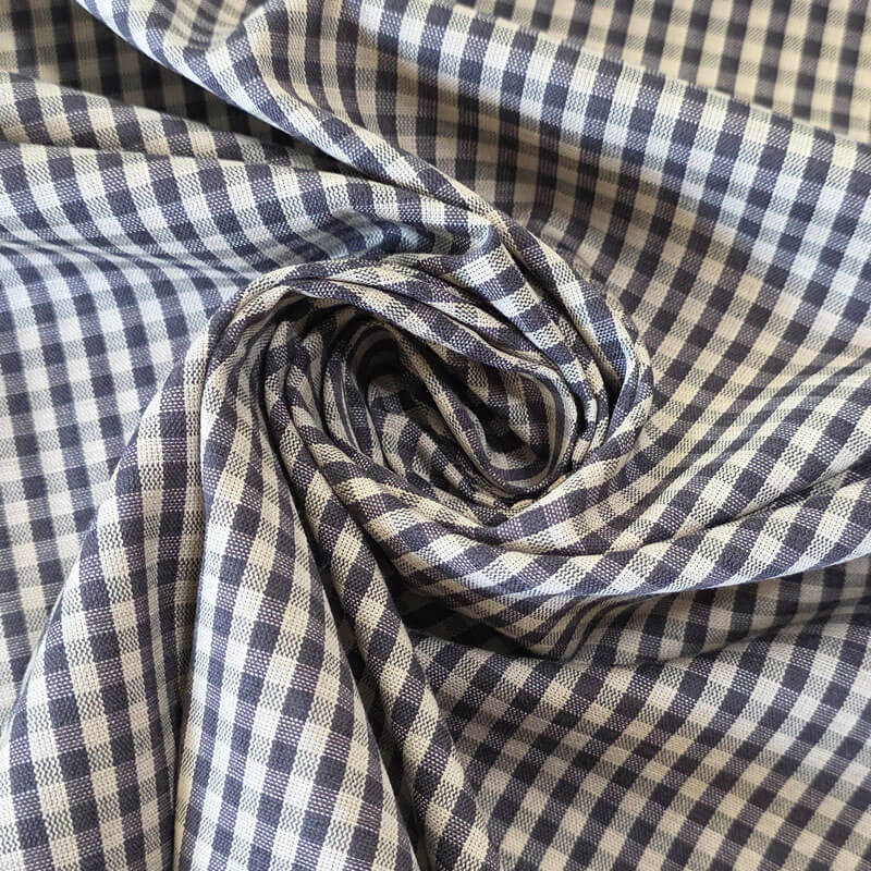 Tela Beige de Cuadros Vichy Pequeño Negro 100% Algodón (ancho 1,40M) - Imagen 2