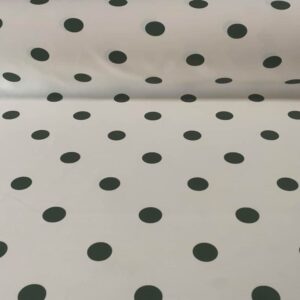 Tela Bielástica Blanco con Lunares Verde Oscuro de 3cm (ancho 1,50M)