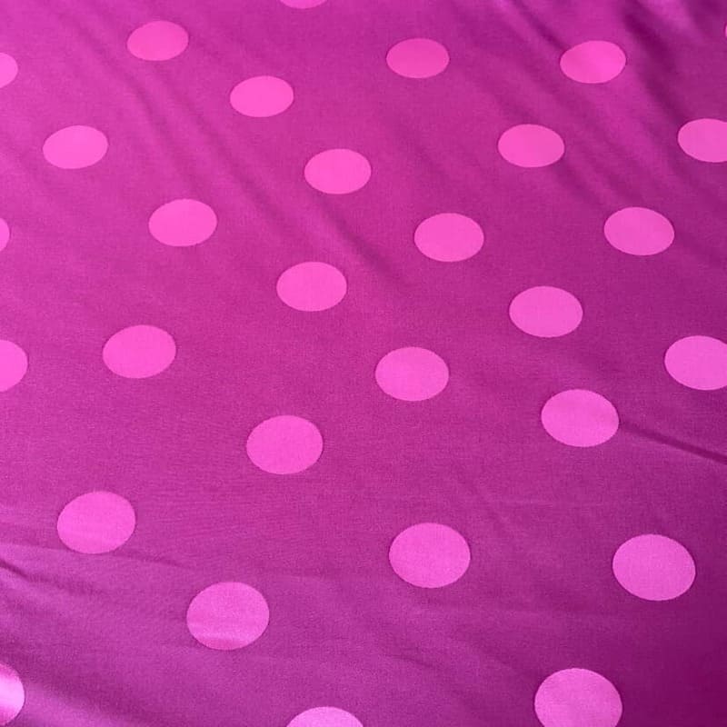 Tela de Satén Jacquard Bicolor Morado y Fucsia con Lunares 3cm Reversible (ancho 1,45M)