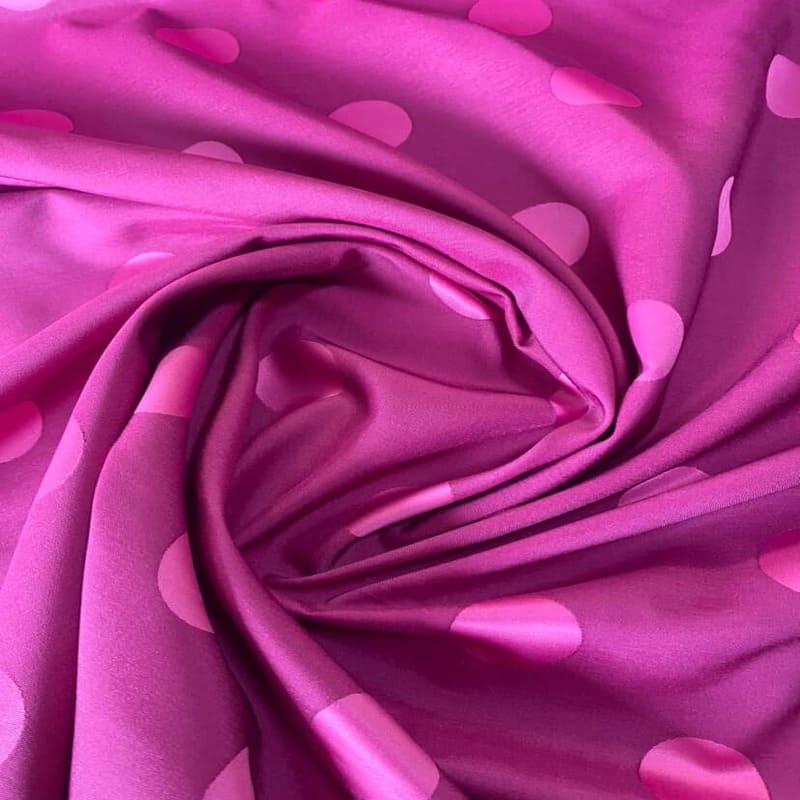 Tela de Satén Jacquard Bicolor Morado y Fucsia con Lunares 3cm Reversible (ancho 1,45M) - Imagen 2