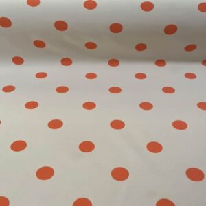 Tela Bielástica Beige con Lunares Naranjas de 3cm (ancho 1,50M)