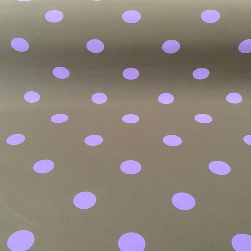 Tela Bielástica Verde Aceite con Lunares Morado de 3cm (ancho 1,50M)