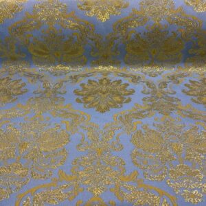 Tela de Damasco Jacquard Celeste y Dorado Reversible (ancho 2,80M)