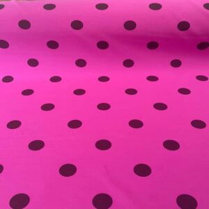 Tela Bielástica Fucsia con Lunares Burdeo de 3cm (ancho 1,50M)