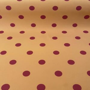 Tela Bielástica Mostaza con Lunares Burdeos de 3cm (ancho 1,50M)