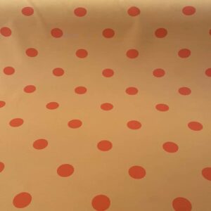 Tela Bielástica Mostaza con Lunares Naranjas de 3cm (ancho 1,50M)