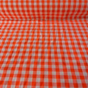 Tela de Cuadros Vichy Seersucker Naranja Flúor (ancho 2'80M)