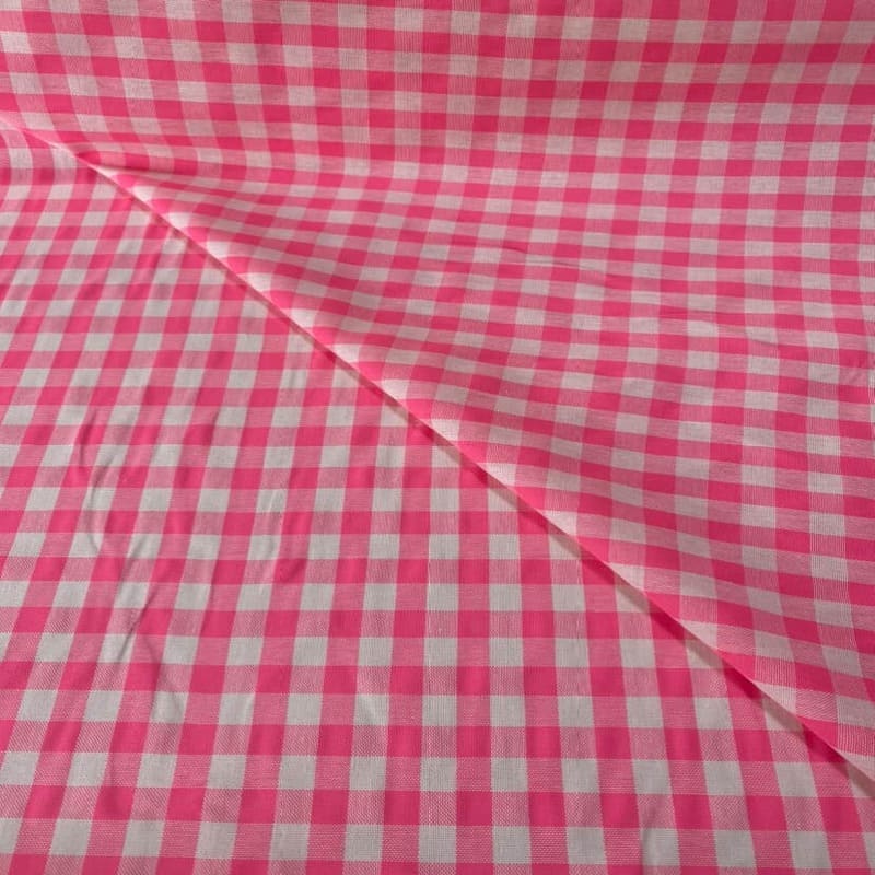 Tela de Cuadros Vichy Seersucker Rosa Flúor (ancho 2'80M) - Imagen 2
