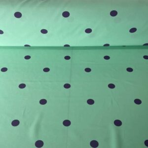 Tela de Lunares Morado Flamenca Poliéster Fondo Verde (ancho 1,50M)