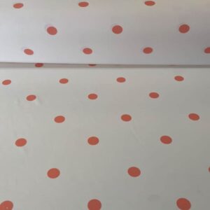 Tela de Lunares (2cm) color Naranja Flamenca Poliéster Fondo Beige (ancho 1,50M)