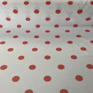 Tela Flamenca de Lunares de 3cm Naranja Bielastico Poliéster sobre Fondo Blanco Crudo (ancho 1,50M)