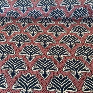 Tela de Viscosa Estampado Motivo Étnico Tono Teja y Negro (ancho 1,45M)