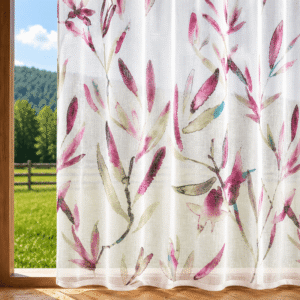 Visillo Estampado Hojas Tonos Rosados (ancho 2,80M)
