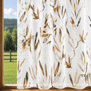 Visillo Estampado Hojas Tonos Camel (ancho 2,80M)