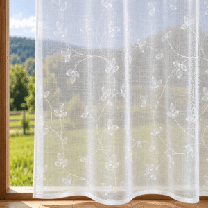 Visillo Bordado con Hojas Blanco (ancho 2,80M)