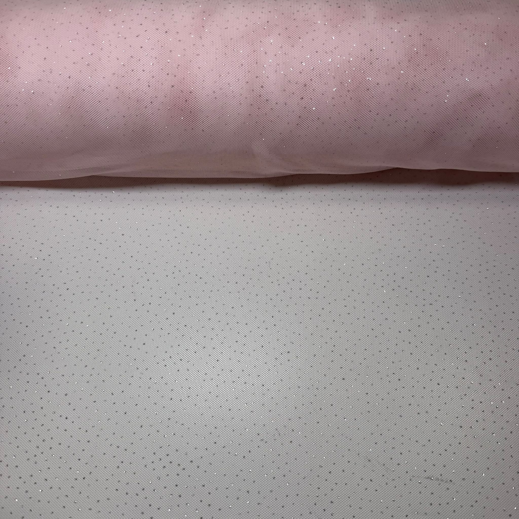 Tul de Licra Rosa Purpurina Plata (Ancho 1,55M)