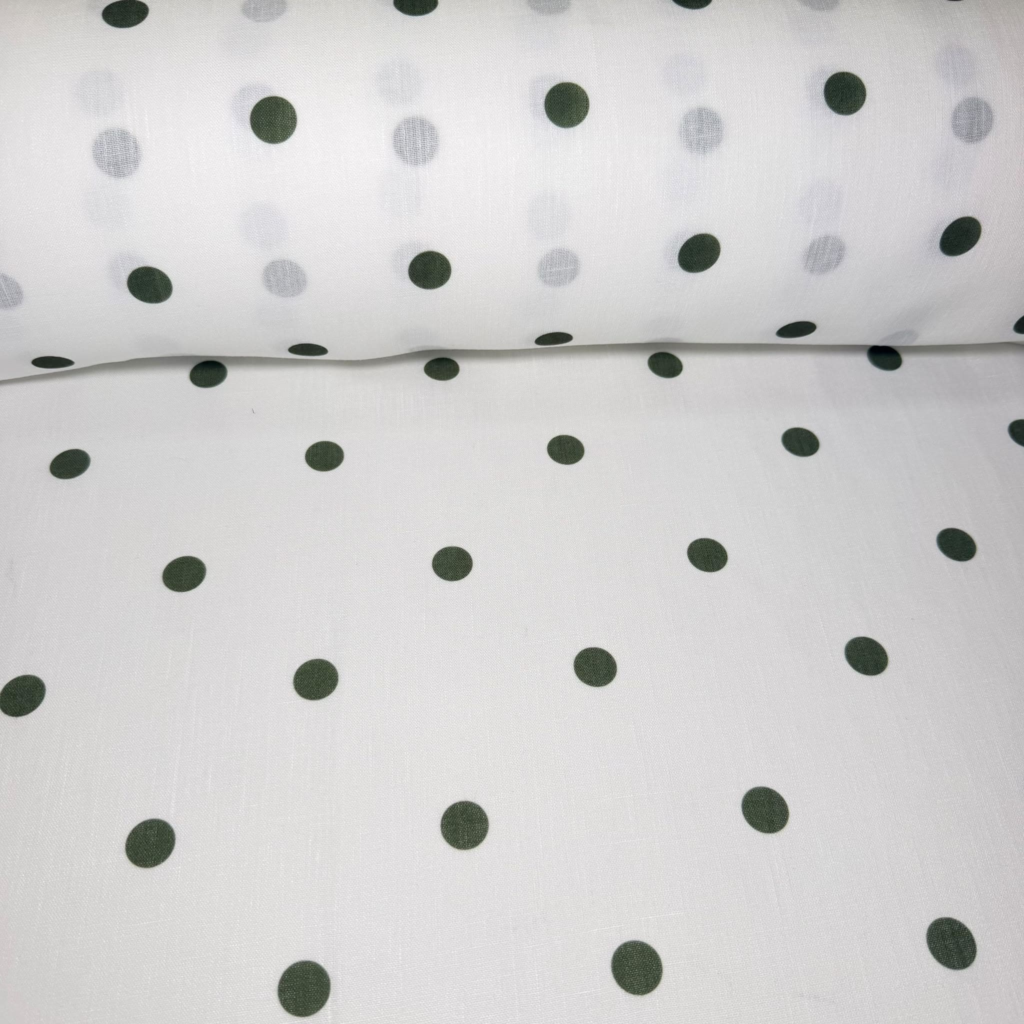 Polilino Blanco con Lunares Verde Kaki (Ancho 1,50M)