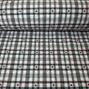 Cuadro Vichy Blanco y Verde con Corazones Bordados (Ancho 2,80M)