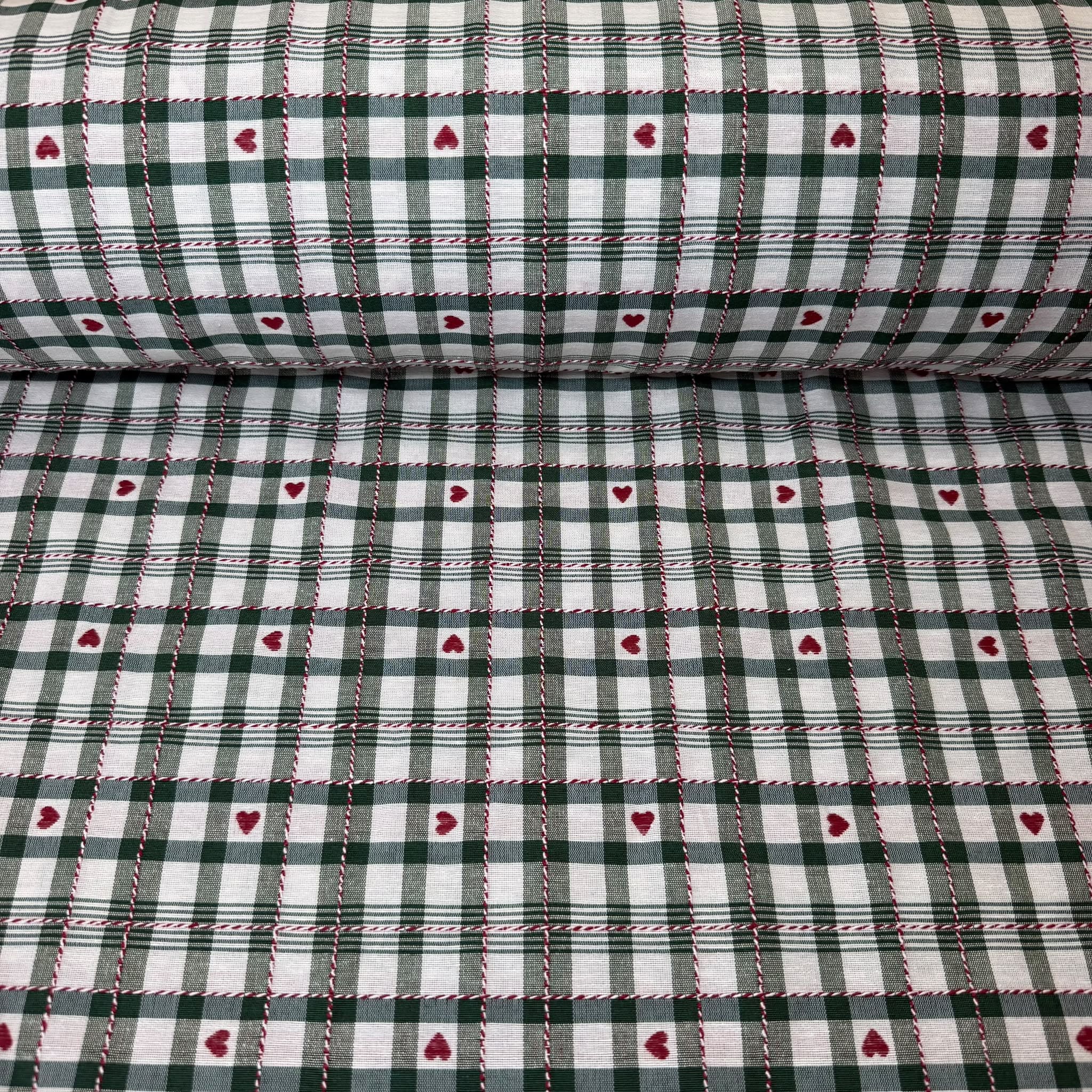 Cuadro Vichy Blanco y Verde con Corazones Bordados (Ancho 2,80M)