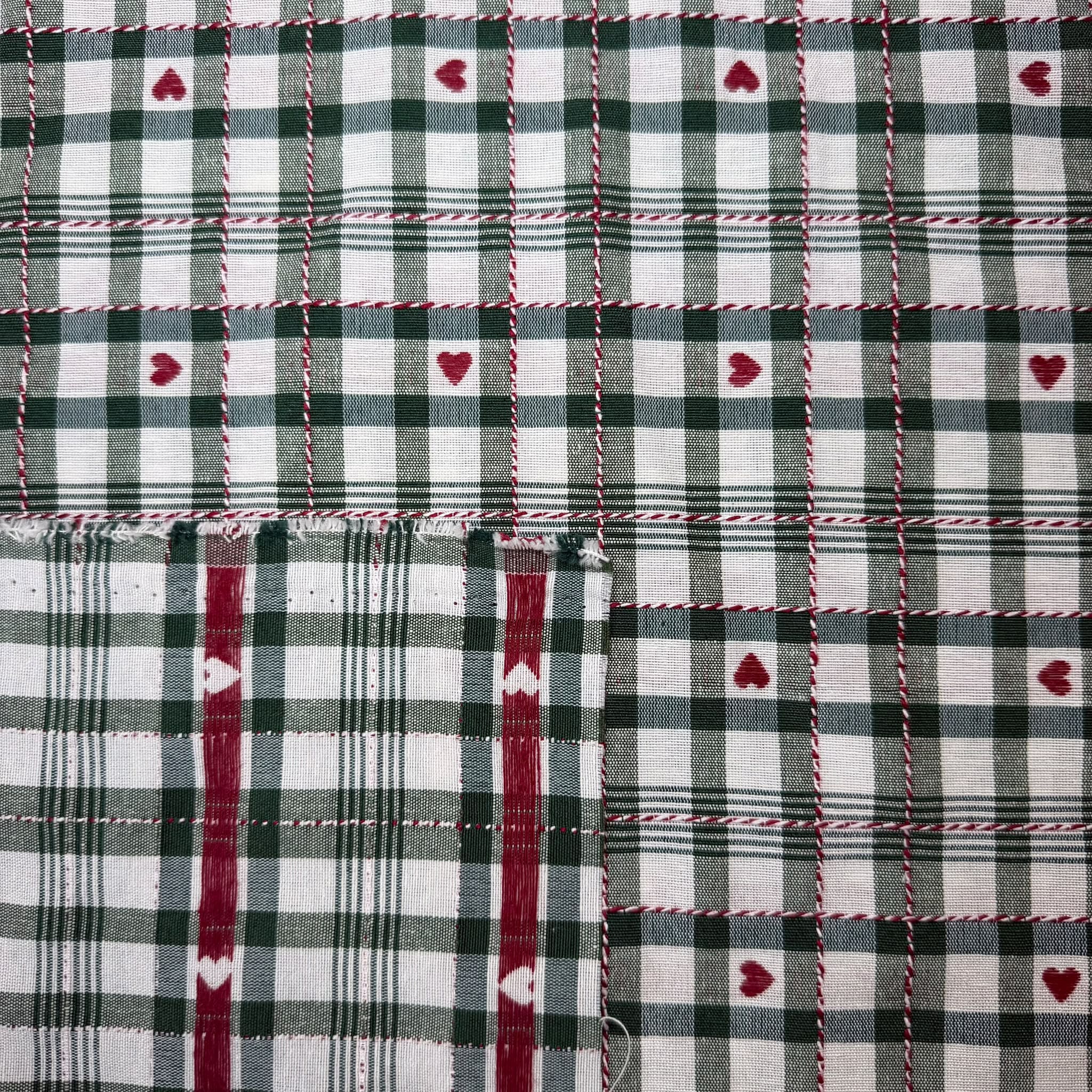 Cuadro Vichy Blanco y Verde con Corazones Bordados (Ancho 2,80M) - Imagen 2