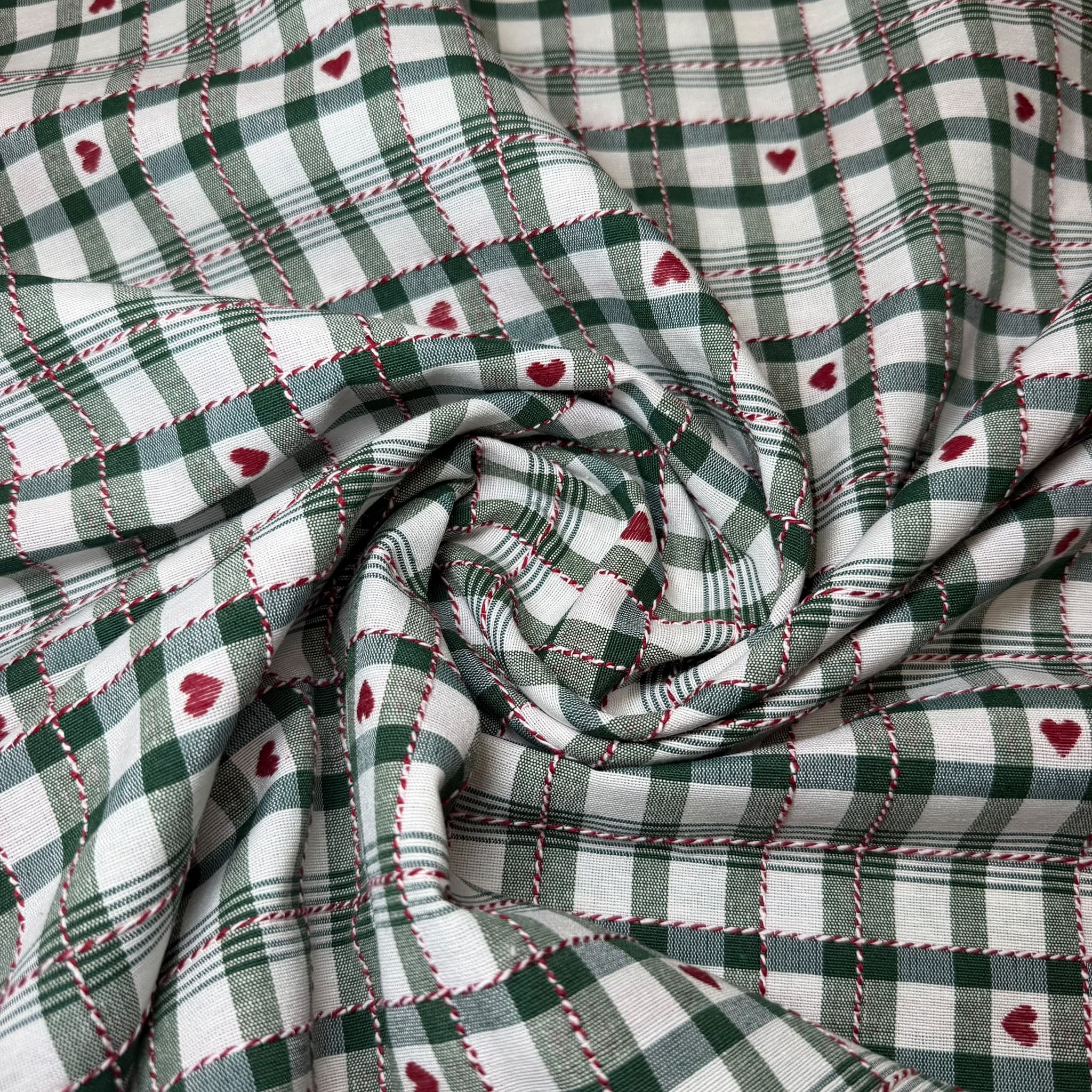 Cuadro Vichy Blanco y Verde con Corazones Bordados (Ancho 2,80M) - Imagen 3