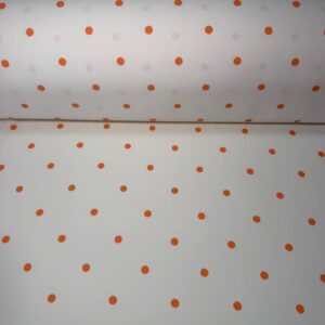 Bielástico Fino Lunares Mandarina 7mm sobre Fondo Crudo (Ancho 1,50M)