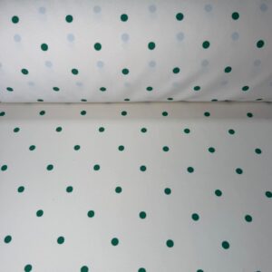 Bielástico Fino Lunares Verde Andalucía 7mm sobre Fondo Crudo (Ancho 1,50M)