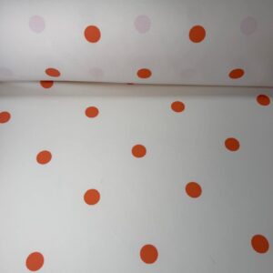 Bielástico Fino Lunares Mandarina 2cm sobre Fondo Crudo (Ancho 1,50M)