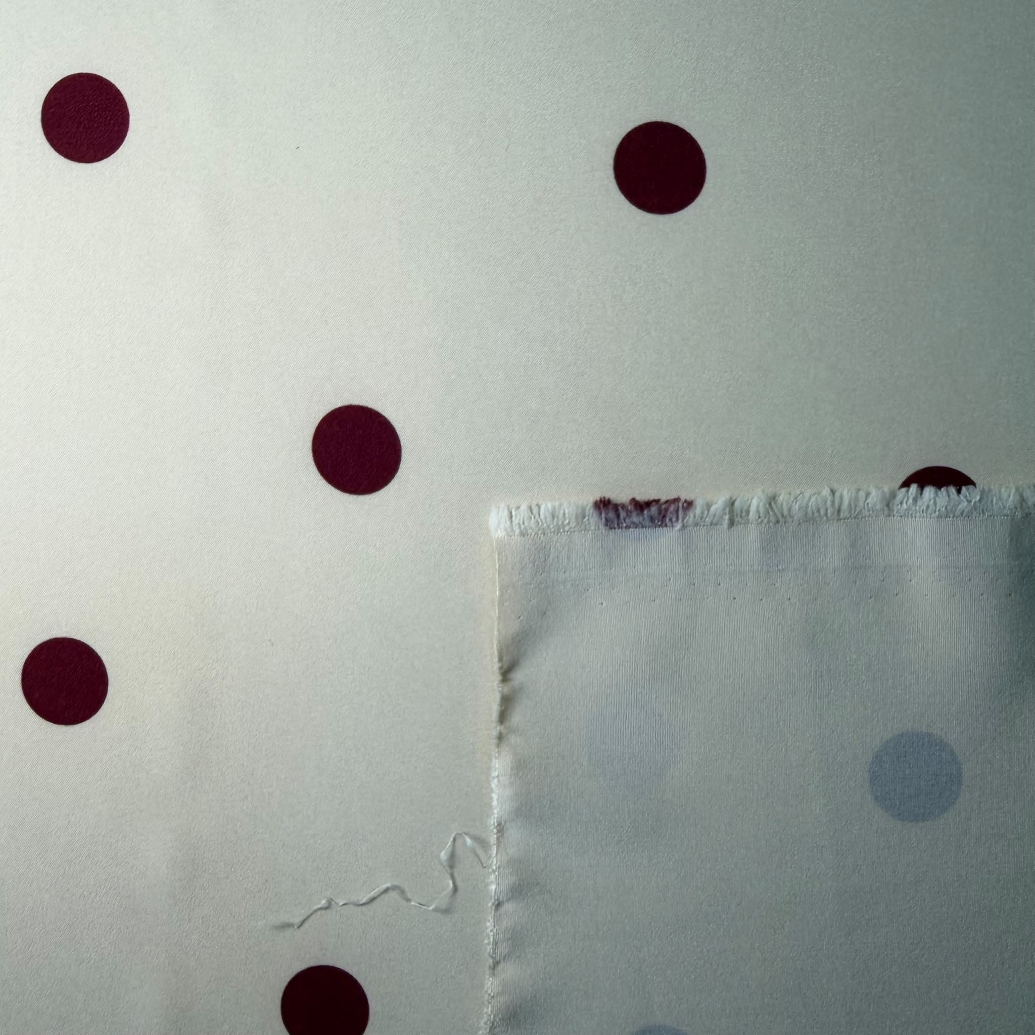 Bielástico Fino Lunares Burdeos 2cm sobre Fondo Beige (Ancho 1,50M) - Imagen 2