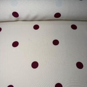 Bielástico Fino Lunares Burdeos 2cm sobre Fondo Beige (Ancho 1,50M)