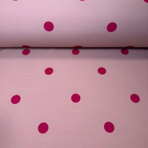 Bielástico Fino Lunares Fucsia 2cm sobre Fondo Rosa Maquillaje (Ancho 1,50M)