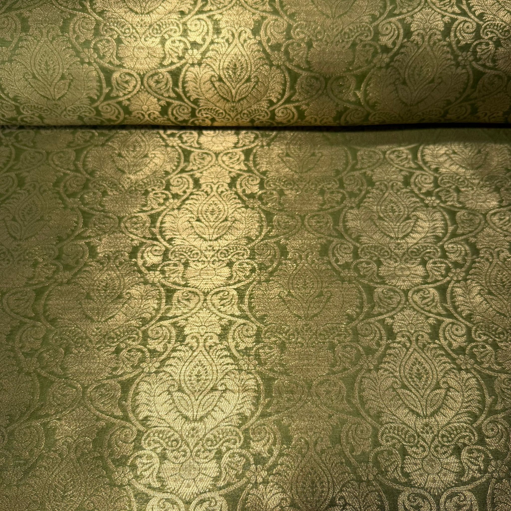 Jacquard Reversible Verde Oliva Flor Damasco (Ancho 1,45M)