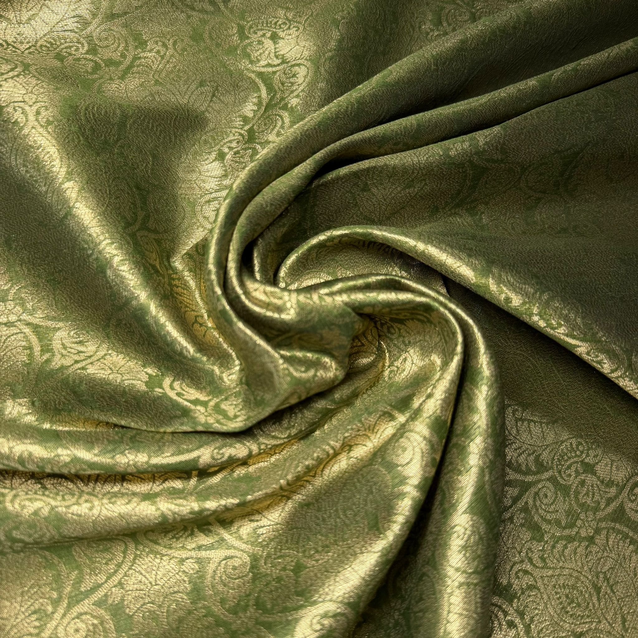 Jacquard Reversible Verde Oliva Flor Damasco (Ancho 1,45M) - Imagen 3