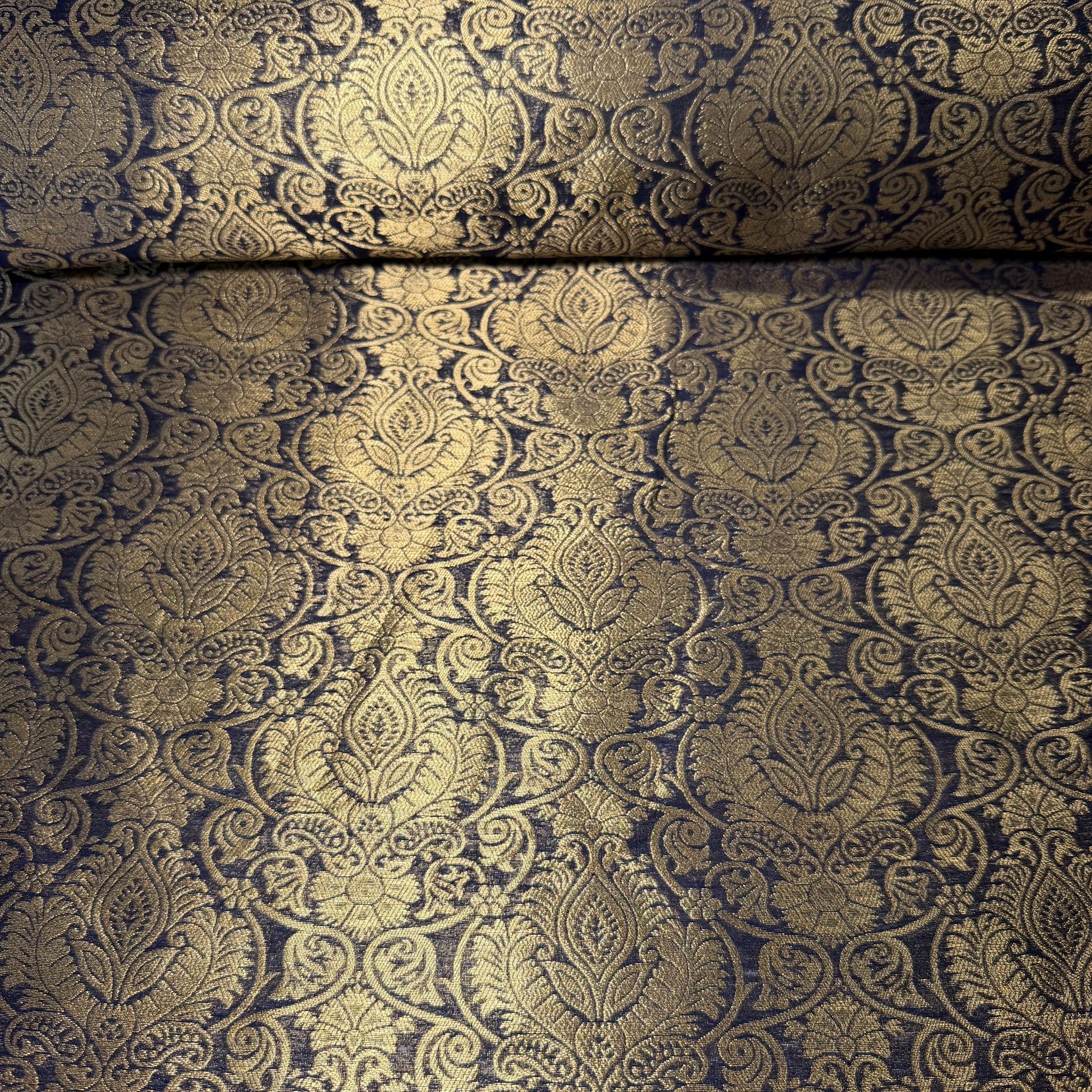 Jacquard Reversible Azul Marino Flor Damasco (Ancho 1,45M)