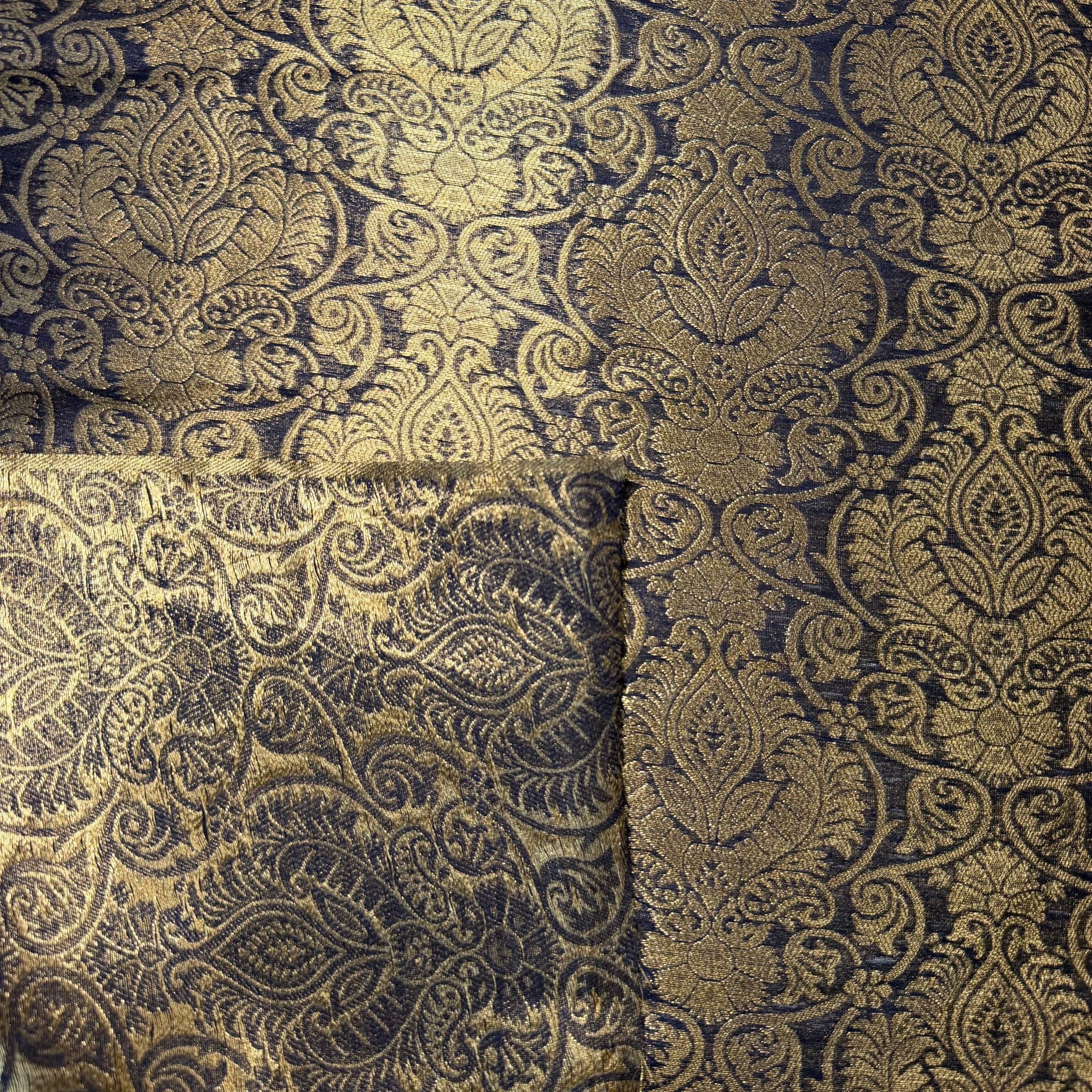 Jacquard Reversible Azul Marino Flor Damasco (Ancho 1,45M) - Imagen 2