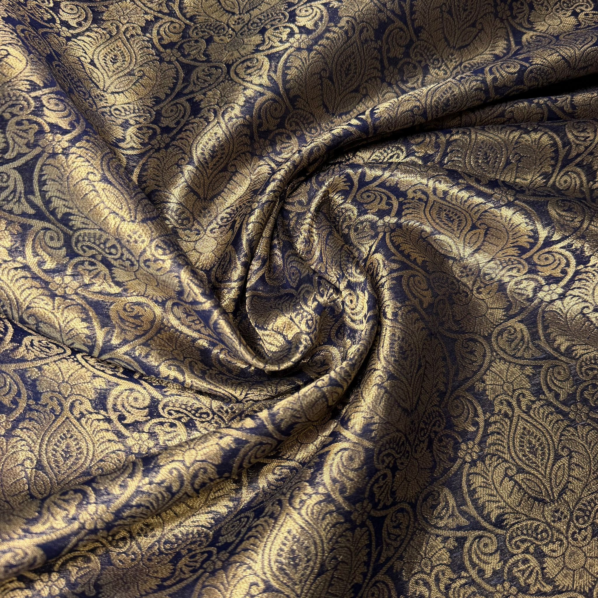 Jacquard Reversible Azul Marino Flor Damasco (Ancho 1,45M) - Imagen 3