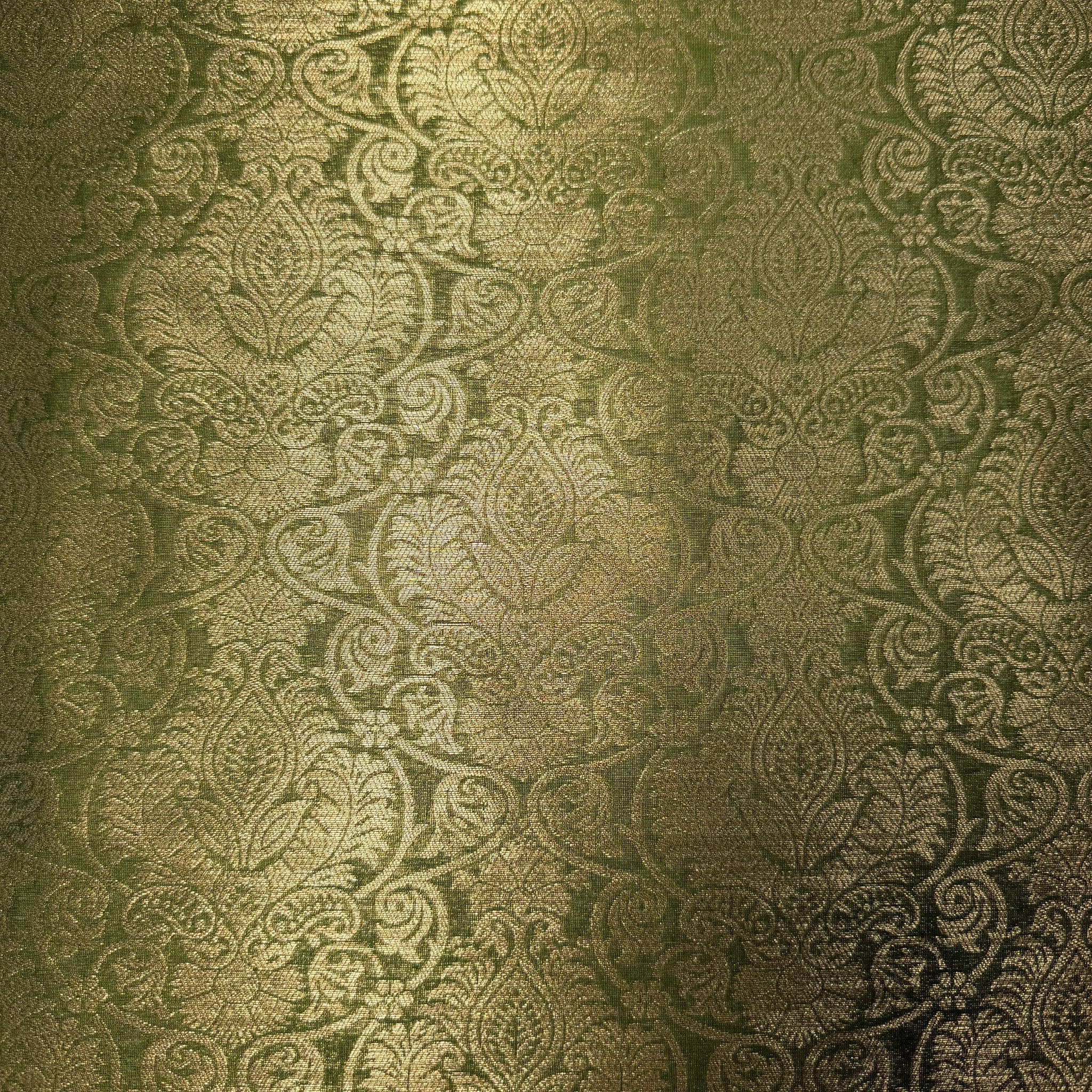 Jacquard Reversible Verde Oliva Flor Damasco (Ancho 1,45M) - Imagen 2