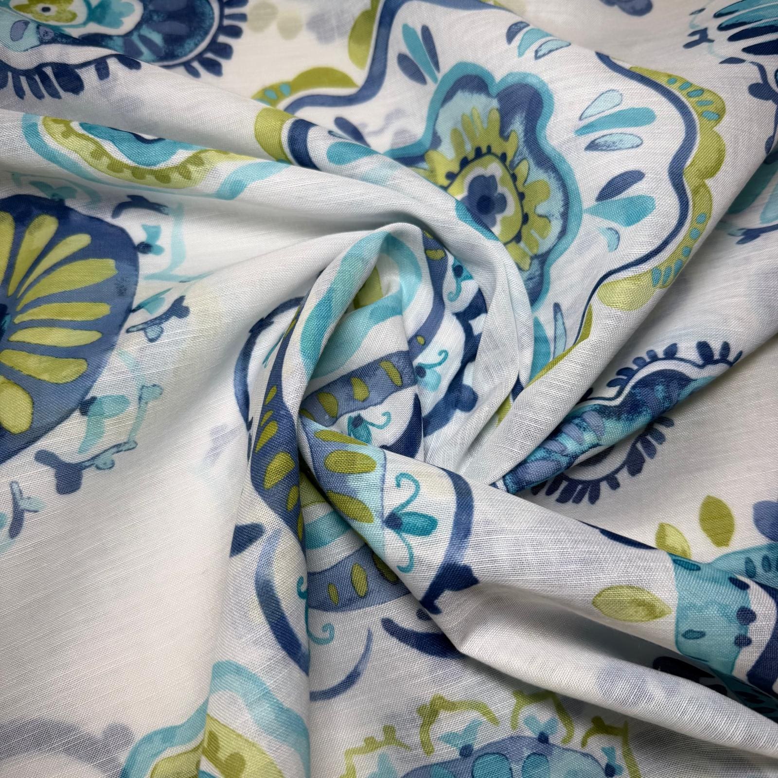 Tela de Visillo Flores Azules (Ancho 3M) - Imagen 2