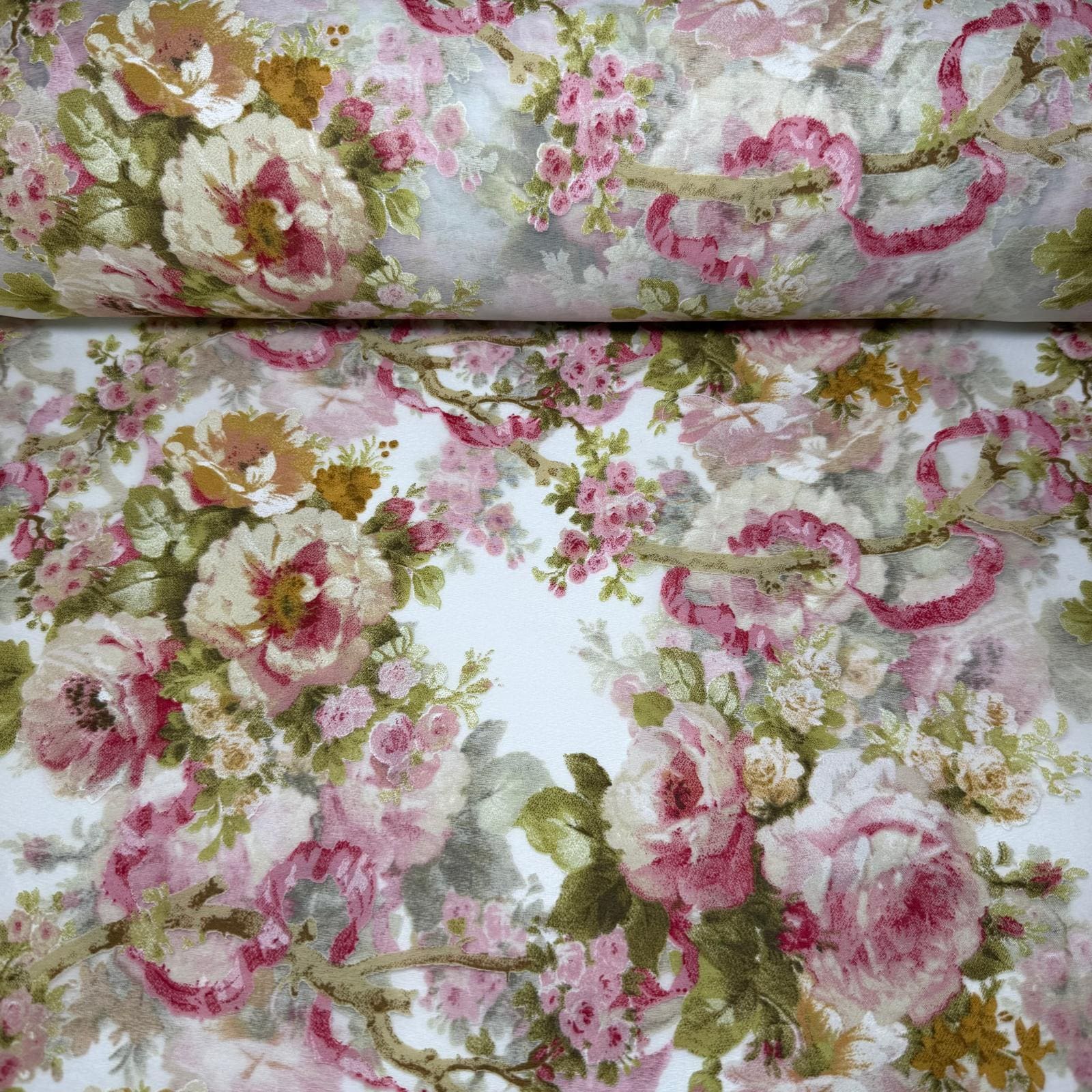 Tela de Visillo Transparencias con Rosas (Ancho 2,60M)