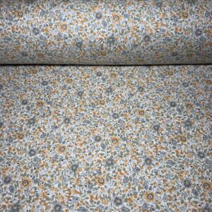 Tela de Villela Floral Mostaza y Azul Empolvado (Ancho 1,50M)