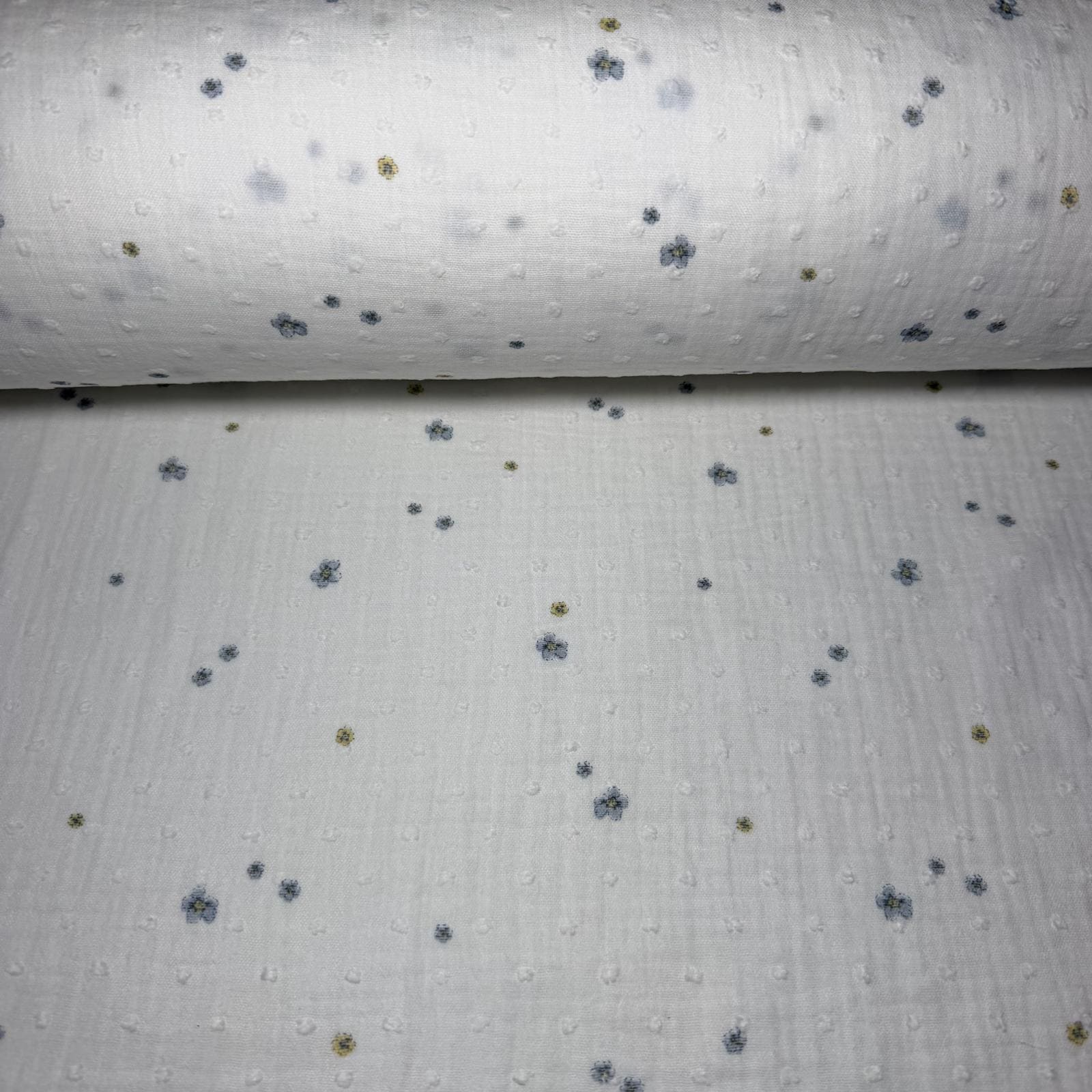 Tela de Doble Gasa Bambula Mini Floral Azul (Ancho 1,45M)